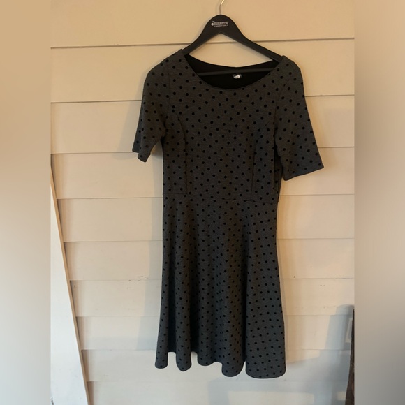 Lands End polka dot grey and black classy midi dress - Picture 3 of 5
